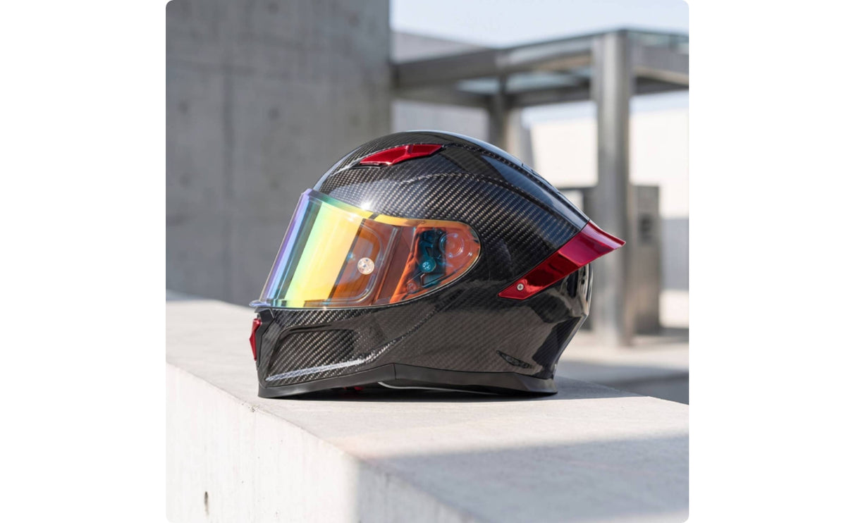 Full Face | Carbon-Fiber-Style, Aerodynamic, Full Face Helmet with Visor, for Road Riding