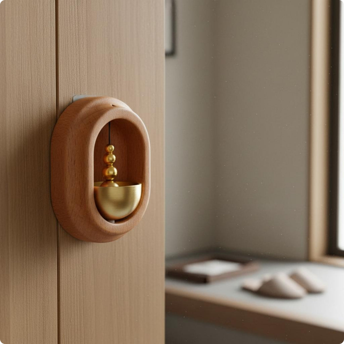 Decorative Entry Indicator Easy Install Door Chime No Drilling Oval Bell Long-Lasting Wood for Entryway, Fridge