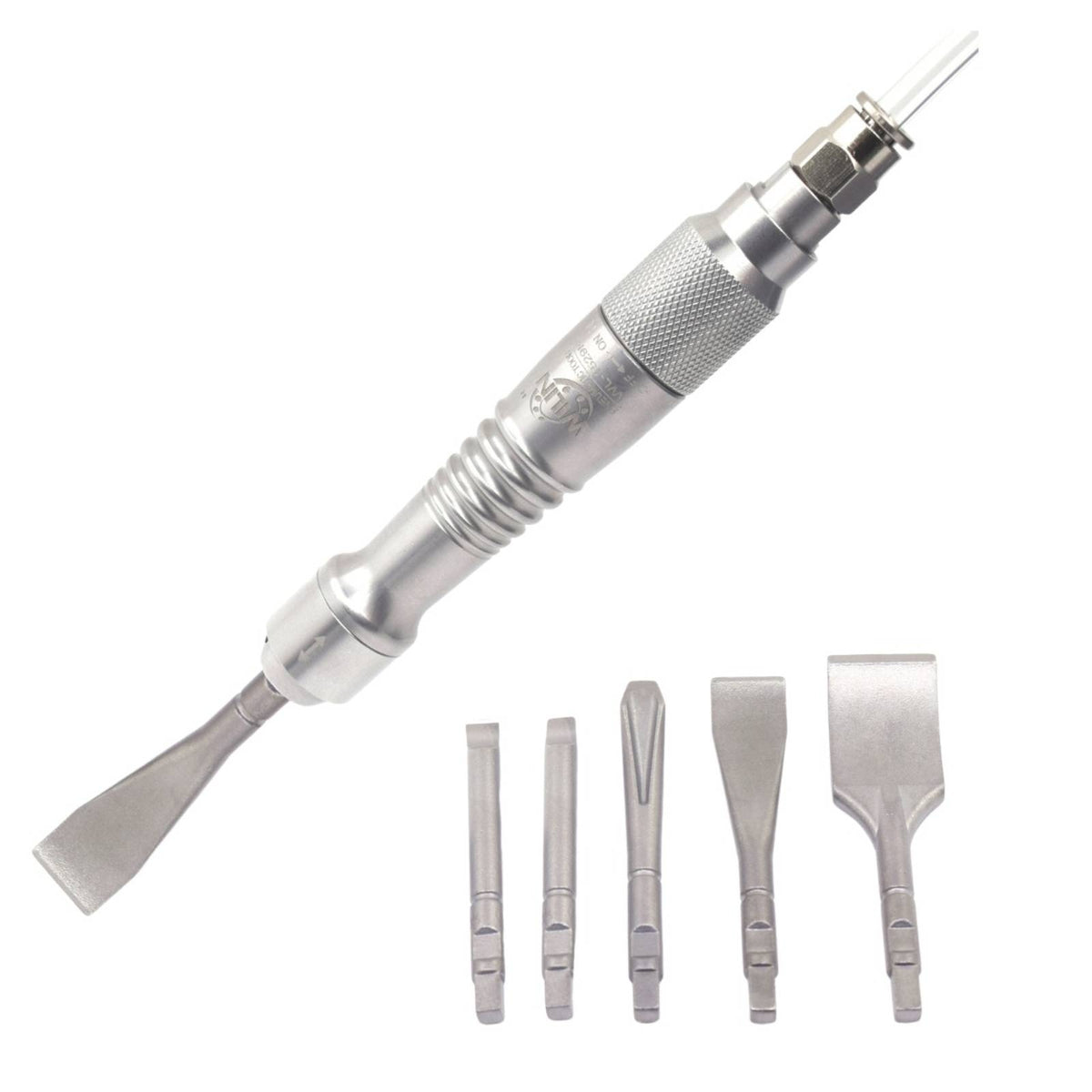 Mini Air Scraper with Interchangeable Heads Stainless Steel Pneumatic Scraper Knurled Air Hammer Kit Quick-Connect for Welders, Mechanics, DIYers, Metal Joining, Scraping, Shell Opening