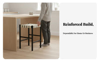 Nordic Design Wooden Highrear Stool with Woven Seat durable Wood Frame Counter Chair Minimalist Aesthetic Home Furniture Integrated Footrest for Bar Owners, Homeowners, Families, Cafe, Reception Area, Kitchen Island, Dining Room