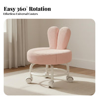 360° Rotating Casters Bunny Ear Caster Stool Soft Cushion Low Chair Padded Seat Mobile Seating Stable Frame for Children, Manicurists, Salon, Floor Cleaning, Living Room, Bedroom