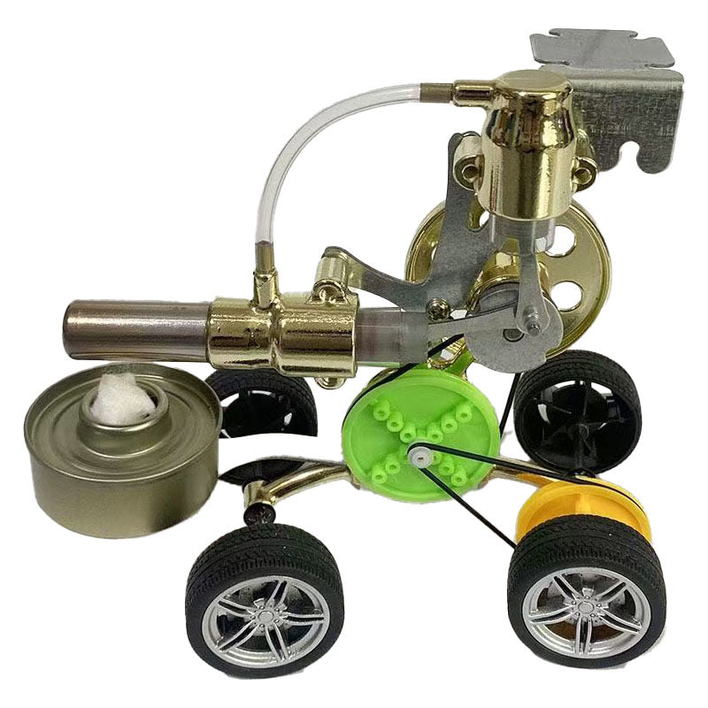 Stirling Engine Model with Gold Finish and Wheels for Educational Experiments