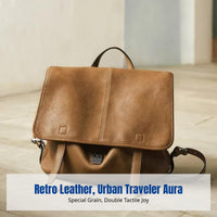 Vegetable Tanned Leather Satchel Backpack, Vintage Style, Multi-Carry, Unisex, Casual Travel Bag