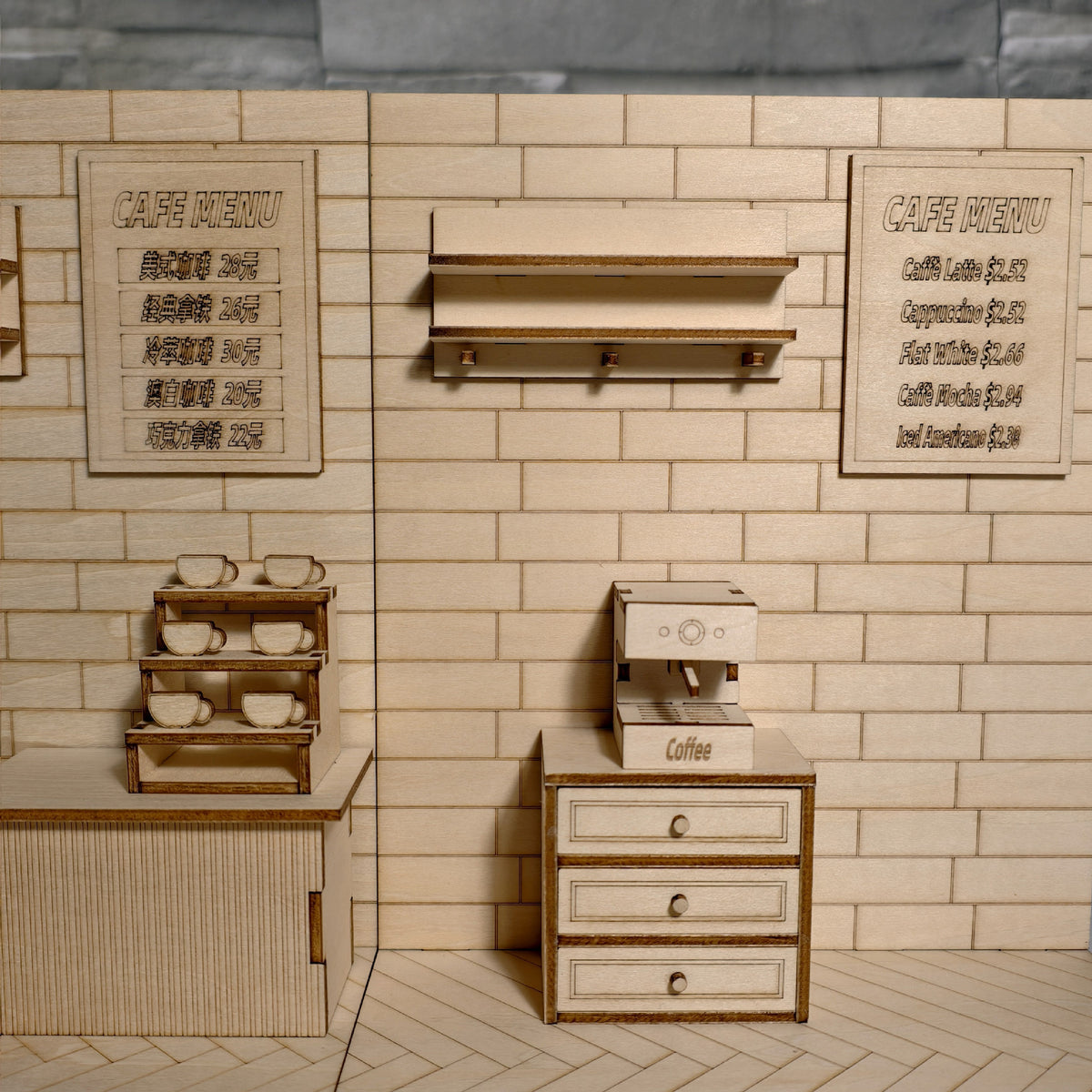 Miniature Wooden Dollhouse Coffee Shop Scene Kit
