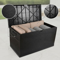 Patio Storage Box Rattan-Look Outdoor Storage Box Lockable for Yard, Balcony, Terrace
