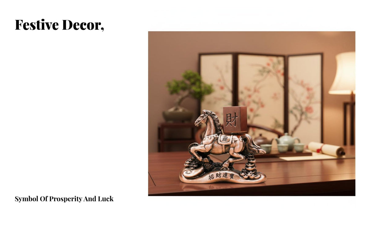 Chinese Astrological Horse Figurine Symbol of Success Running Horse with Wealth Ingot Intricate Details for Business Owners, Living Room, Office
