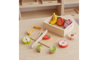 Educational Wooden Cutting Food Set Realistic Slicing Action Sliceable Play Food Develops Physical Skills Sliceable Fruit Vegetable Toy Long-Lasting Wood for Preschoolers, Kids, Toddlers, Kindergarten, Preschool
