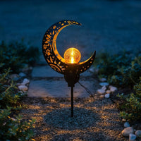 Warm White LED Solar Lunar Garden Lamp Weather Resistant Moon Stake Light Energy Saving Crescent Garden Light Rechargeable Battery for Yard