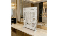 Metal Pegboard Display Stand Portable Metal Pegboard Display Space-Saving Freestanding Perforated Panel for Vendors, Desk