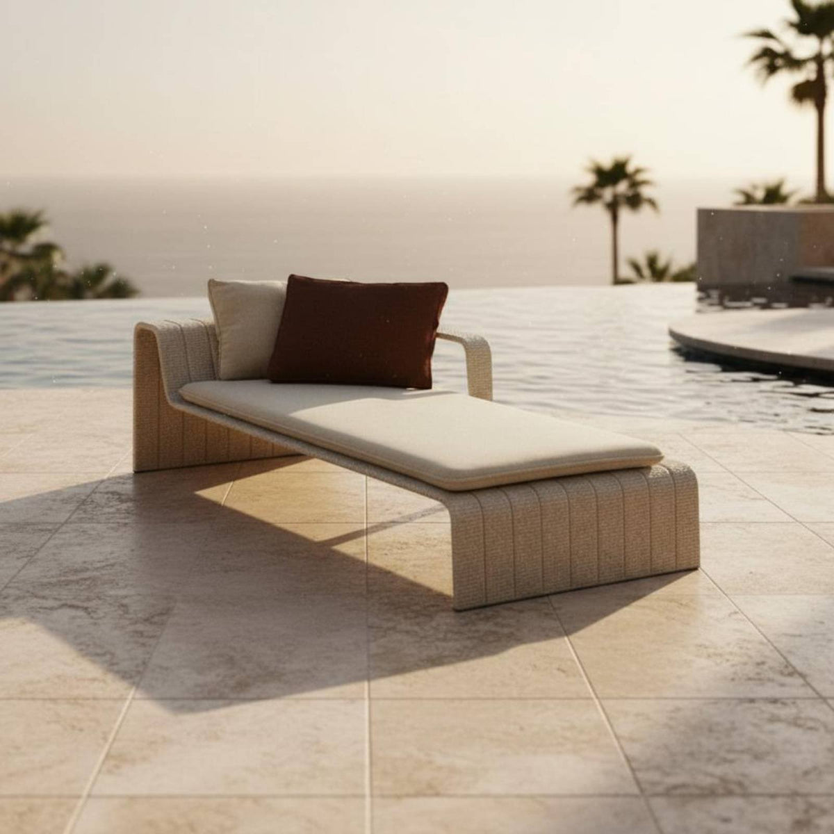 Woven Outdoor Daybed Weather Resistant Poolside Lounge Chair Powder-Coated Finish Aluminum Frame Lounger for Balcony, Hotel, Garden