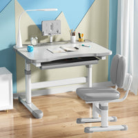 Tiltable Desktop Adjustable Kids Desk and Chair Set Rounded Edges Ergonomic Children Study Table Built-in Storage Ergonomic Kids Writing Table Split Backrest for Homeschooling
