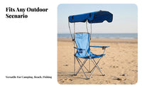 Oxford Cloth Foldable Lawn Chair with Sunshade Metal Frame Canopy Camping Chair