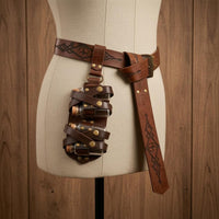 Leather-Like Straps Bottle Holder Belt Engraved Pattern Cosplay Waist Belt Aged Finish Wizard Potion Bottle Set Metal Rivets
