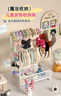 桌面发箍收纳盒首饰展示架钥匙扣手串手表收纳挂架发夹小饰品架子 星芒金-发饰收纳架【高低三杆设计】 3层