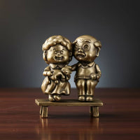 Elderly Couple Statue Brass Figurine with Bench Antique-Style Couple Figurine for Desk Decoration