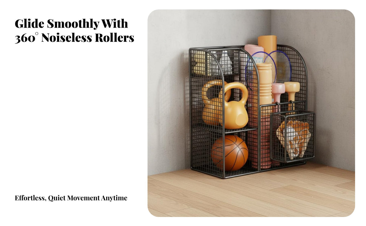 Portable with Wheels Stretching Mat Storage Rack Space Saving Rolling Fitness Equipment Cart Large Capacity Fitness Equipment Rolling Cart Sturdy Construction for Living Room