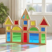 13 Pieces Translucent Geometric Blocks Smooth Wooden Building Blocks with Acrylic Inserts Stacking Toys STEM Rainbow
