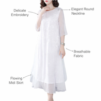 Long Dress for Women Chinese Cheongsam with Embroidered Details, Sheer Fabric Qipao Style for Wedding Guest and Party