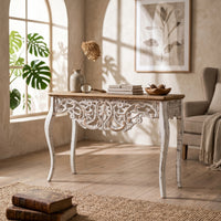 French Vintage Console Table Rectangular Top Wood Console Table Cabriole Legs Furniture Piece for Entryway