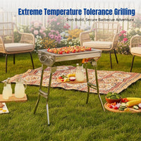 Charcoal BBQ Grill, Portable Folding Barbecue Oven, Smokeless Outdoor Cooking Rack, Home Use, Black