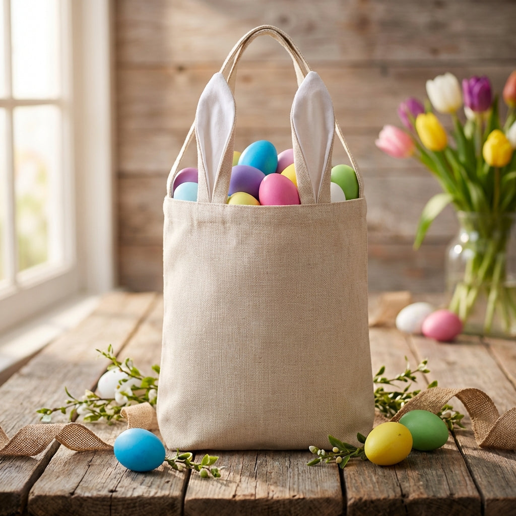 Hare Ear Gift Bag Reusable Easter Bunny Bag Sturdy Material Canvas Easter Basket for Girls, Young Children, Holiday Parties, Home Decoration