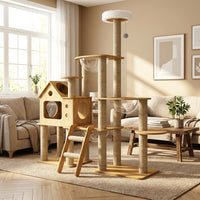 Cat Activity Center and Climbing Frame with Space Capsule Cat Bed, 5-Level House Featuring Ladder and Hammock, Multi Level for Large Indoor Cats