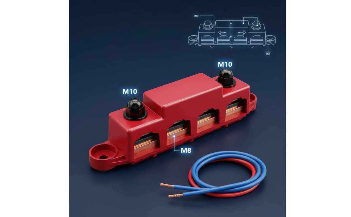 High Current 4-Way Busbar Stainless Steel Studs Battery Busbar Terminal Block Neat Wiring for RV Owners