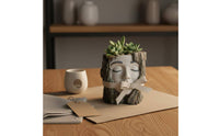 Wood Facial Planter Unique Facial Planter Indoor Outdoor Use Resin Pot for Garden