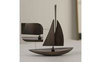 Sailboat Statue with Curved Hull Matte Black Sailboat Sculpture Minimalist Sailing Boat Model for Office Desk