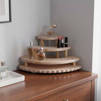Corner Display Shelf Sturdy Construction 3-Tier Wooden Display Stand Large Capacity Fan-Shaped Organizer Rack for Vanity, Dresser