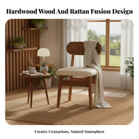 Ergonomic Backrest Solid Wood Rattan Back Chair Mortise and Tenon Joinery Armless Cane Back Dining Chair Skin-Friendly Textile Household Furniture High-Density Foam Cushion for Restaurant Owners, Homeowners, Design Enthusiasts, Tea Room, Bedroom