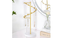 Gold-Toned Jewelry Stand with Spiral Branch Decorative Necklace Holder with Round Base Metal Necklace Holder Countertop for Vanity, Dresser, Bedside Table
