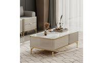 Rock Slab Coffee Table Ribbed Rectangular Coffee Table Glossy for Living Room