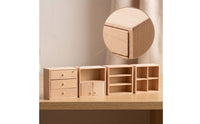 4 Pieces 1:12 Scale Dollhouse Cabinet with Drawers Unfinished Miniature Cabinet DIY Miniature Shelving Paintable for Crafters, Hobbyists, Collectors
