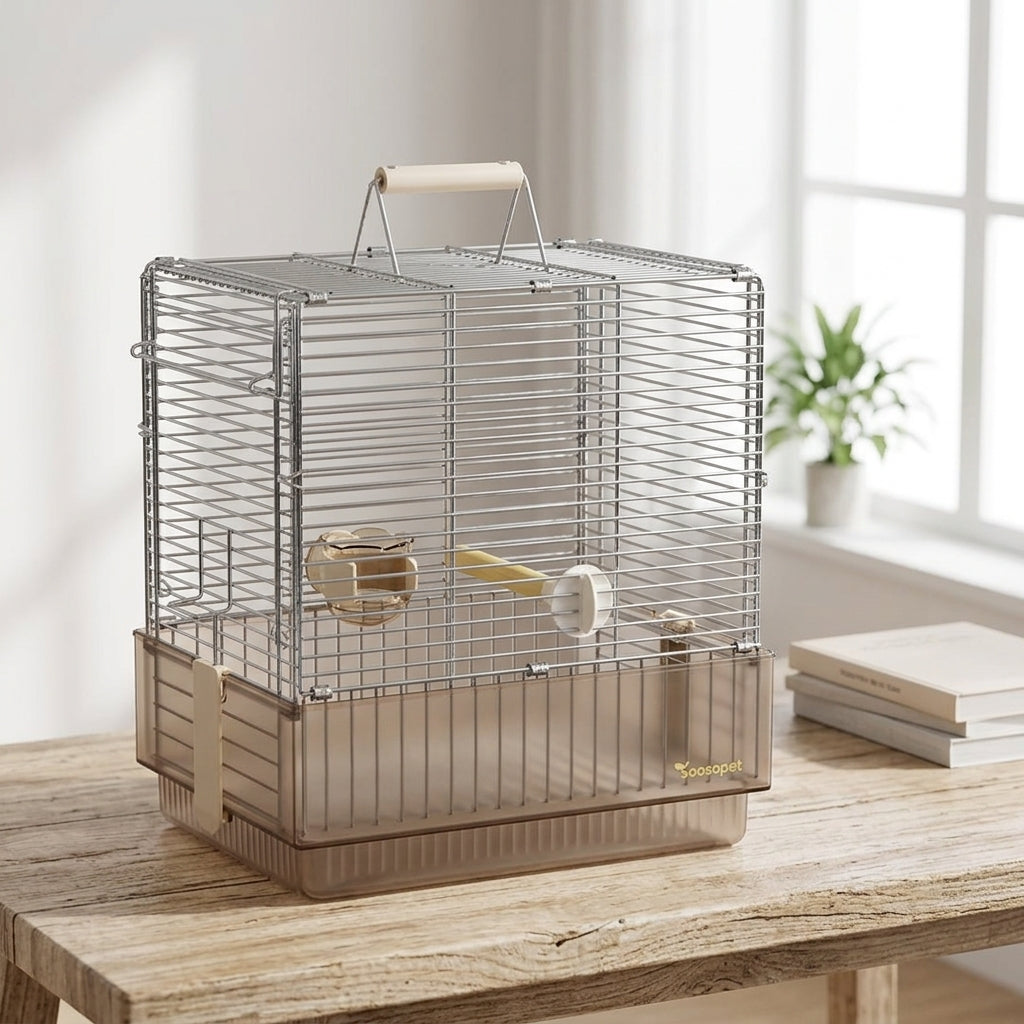 Folding Bird Cage with Top Handle, Portable Bird Cage in Stainless Steel Metal, Small Bird Cage for Outdoor Travel