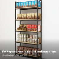Adjustable Shelves Double-Sided Island Shelf Thickened Steel Frame Double Sided Display Rack Heavy Duty Multi-Layer Convenience Retail Shelf Reinforced Construction for Retailers, Supermarkets, Snack Shop, Grocery Retail S