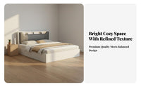 Contemporary White Bed Frame Solid Wood Construction Wooden Slat Bed Base No Box Spring Needed Bedroom Furniture for Couples, Renters, Guest Room