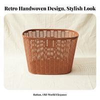 Imitation Rattan Design Plastic Wicker Bike Basket Easy to Clean Plastic Cycle Basket Reinforced Construction for Women, Grocery Shopping