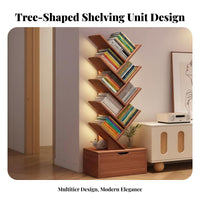 Tree Shaped Bookshelf Space-Space-Efficient Tree Bookshelf Stable Structure Floor Standing Bookcase for Students, Homeowners, Living Room, Small Areas