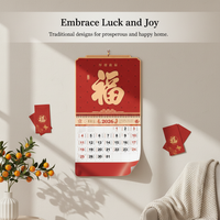 2026 Thickened Large Tear-Off Wall Calendar with Auspicious Character Design for Home and Office