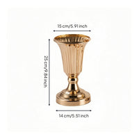 Trumpet Vase with Round Base Gold Pedestal Vessel Vase with Pedestal Base Vertically Ribbed Polished Lustrous
