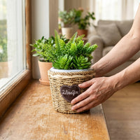 Plant Pots and Wicker Basket for Indoor Plants, Round Flower Pots for Farmhouse Decor, Handmade Plant Basket with Label, Seagrass Woven Liner