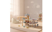 Wooden Parking Garage Multi-Level Wooden Toy Car Garage Pastel Toy Car Ramp Centerpiece for Preschoolers