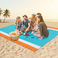 Picnic Blanket and Camping Mat for Family Picnic, Waterproof Mat and Beach Blanket with Corner Loops, 210D Polyester Beach Gear, Compact Pouch