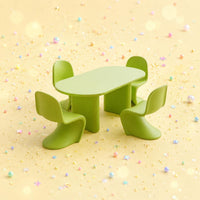 5 Pieces Light Green Dollhouse Dining Set Molded Plastic Miniature Table and Chairs Rounded Edges Miniature Dining Furniture Polished Finish for Display