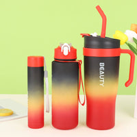 3 Pieces Gradient Color 3 Piece Straw Cup Set Large Capacity Bottle with Handle for Car, Travel