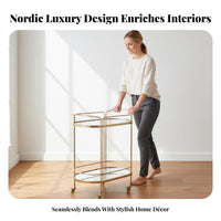 Light Luxury Design Nordic Design Tea Cart Easy to Move Rolling Bar Cart Locking Casters 2-Tier Glass Serving Trolley for Entertainers, Apartment Dwellers Enthusiasts, Dining Room, Restaurant, Kitchen, Party