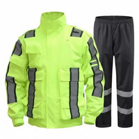 Long-Lasting Reflective Rain Suit Windproof High Visibility Rain Suit Adjustable Fit Fluorescent Safety Jacket and Pants Taped Sealed Seams for Road Workers, Emergency Responders, Cyclists, Roadside Work, Construction Sites