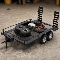 Crawler Trailer with Dual Axles Heavy-Duty RC Metal Trailer with Ramps Low-Profile for Trail Recovery