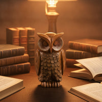 Faux Wood Owl Figurine Rustic Owl Statue Vintage-Inspired Decorative Item Compact for Collectors